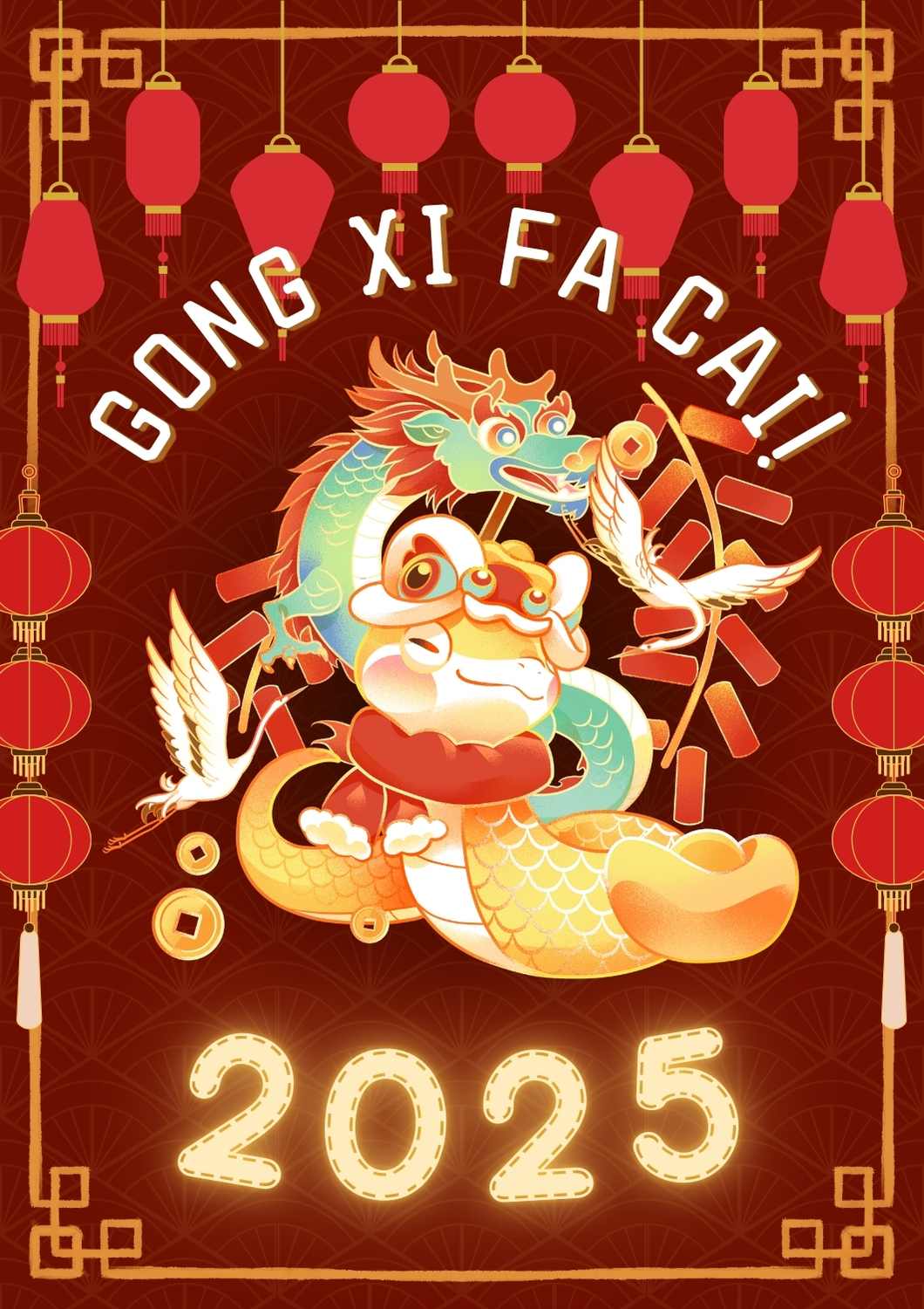 Poster Festival Lampion Tahun Baru Cina dengan Ilustrasi - slide 1